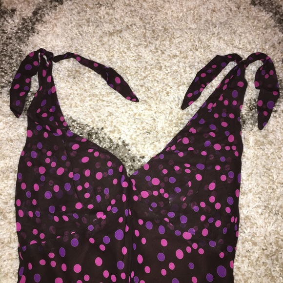 ABS Allen Schwartz Brown Polka Dot V Neck Dress 2 - Picture 4 of 8